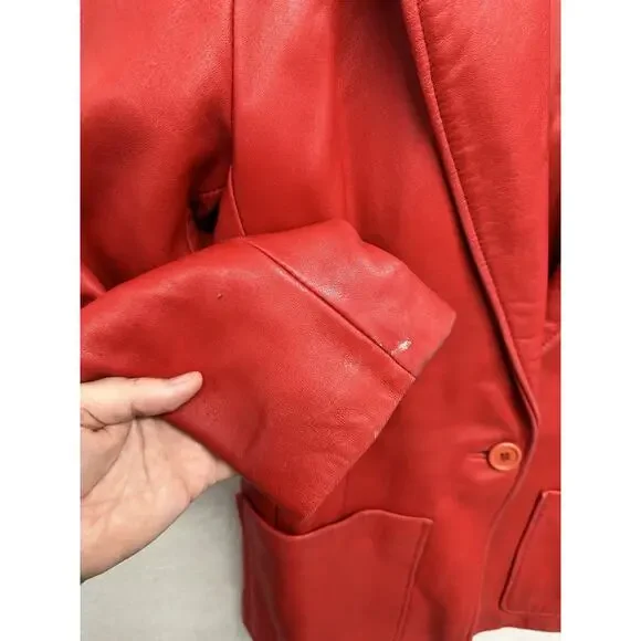 Vintage Neiman Marcus Women Small Blazer Red Leather 1 Button - Picture 4 of 11